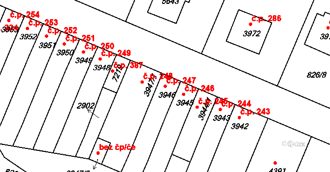 Václavské Předměstí 247, Písek na parcele st. 3946 v KÚ Písek, Katastrální mapa