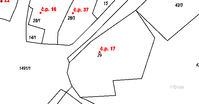 Mrtník 17 na parcele st. 29 v KÚ Mrtník, Katastrální mapa