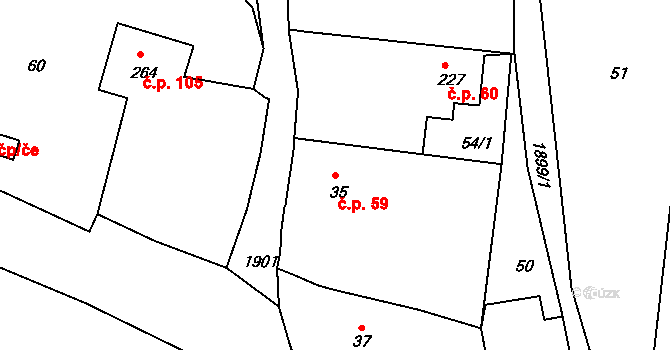 Tlumačov 59 na parcele st. 35 v KÚ Tlumačov u Domažlic, Katastrální mapa