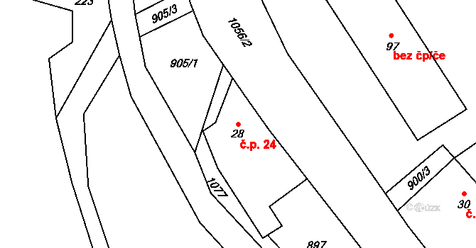 Dolejší Kunčice 24, Fulnek na parcele st. 28 v KÚ Dolejší Kunčice, Katastrální mapa