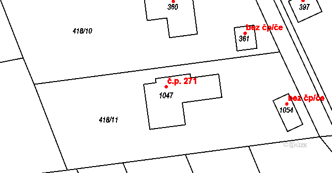 Sulice 271 na parcele st. 1047 v KÚ Sulice, Katastrální mapa