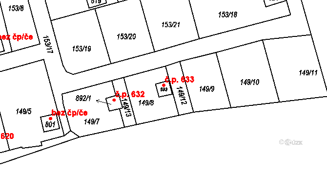 Černovice 633 na parcele st. 893 v KÚ Černovice u Tábora, Katastrální mapa