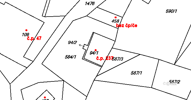 Supíkovice 237 na parcele st. 94/1 v KÚ Supíkovice, Katastrální mapa