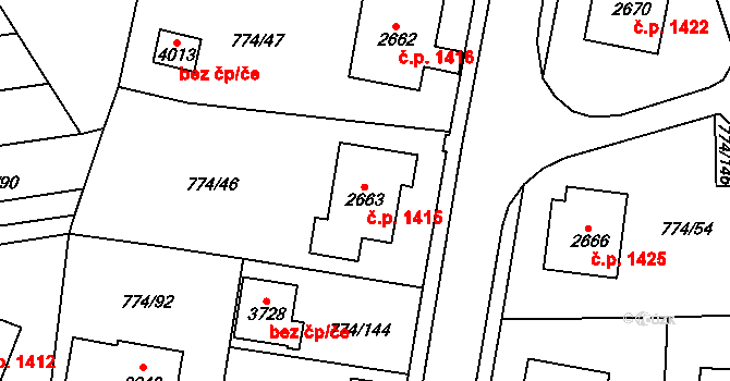 Humpolec 1415 na parcele st. 2663 v KÚ Humpolec, Katastrální mapa