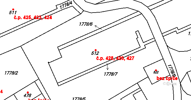 Libouchec 426,427,428 na parcele st. 512 v KÚ Libouchec, Katastrální mapa