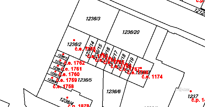 Děčín IV-Podmokly 1765, Děčín na parcele st. 1236/16 v KÚ Podmokly, Katastrální mapa