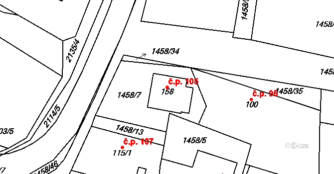 Žižkovo Pole 105 na parcele st. 158 v KÚ Žižkovo Pole, Katastrální mapa