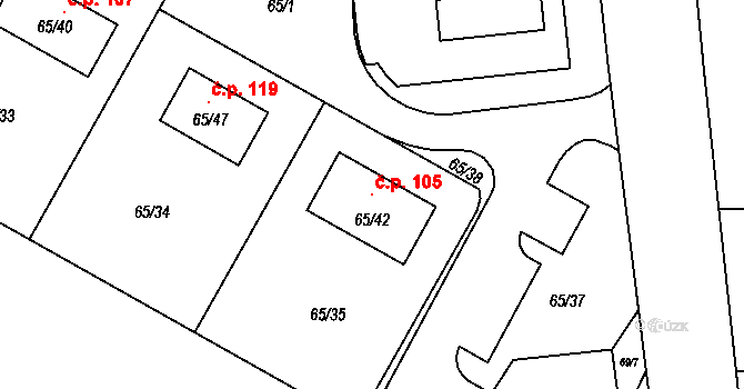 Lukov 105 na parcele st. 65/42 v KÚ Lukov nad Dyjí, Katastrální mapa