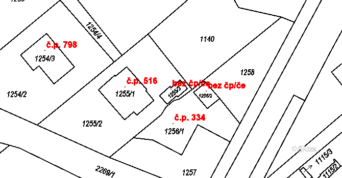 Ostrava 98733982 na parcele st. 1255/3 v KÚ Krásné Pole, Katastrální mapa