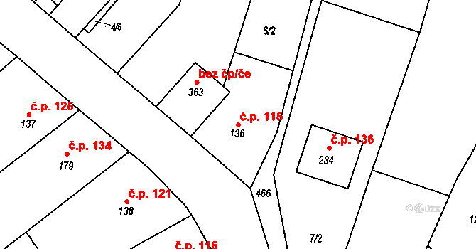 Těšnovice 115, Kroměříž na parcele st. 136 v KÚ Těšnovice, Katastrální mapa