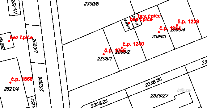 Holešov 1265 na parcele st. 2398/1 v KÚ Holešov, Katastrální mapa