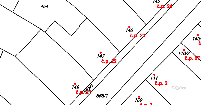 Otonovice 22, Hrubčice na parcele st. 147 v KÚ Hrubčice, Katastrální mapa
