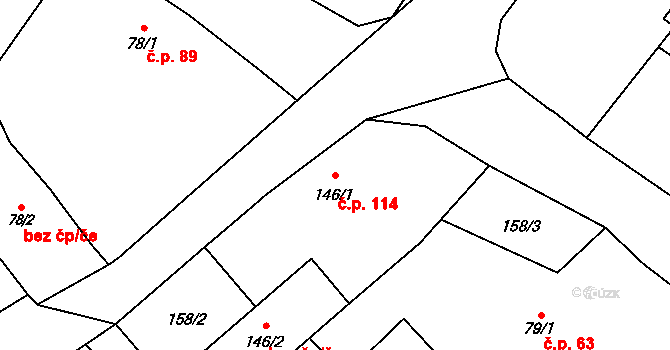 Tymákov 114 na parcele st. 146/1 v KÚ Tymákov, Katastrální mapa