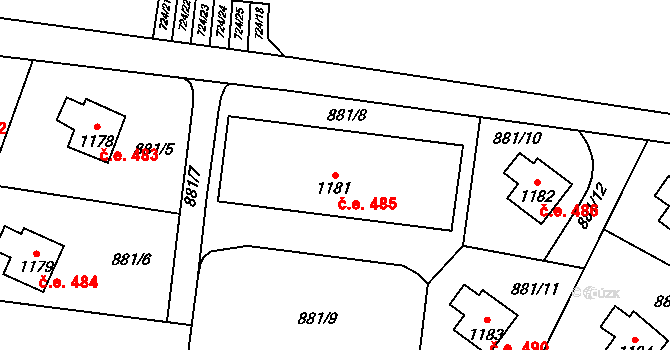Štítary 485 na parcele st. 1181 v KÚ Štítary na Moravě, Katastrální mapa