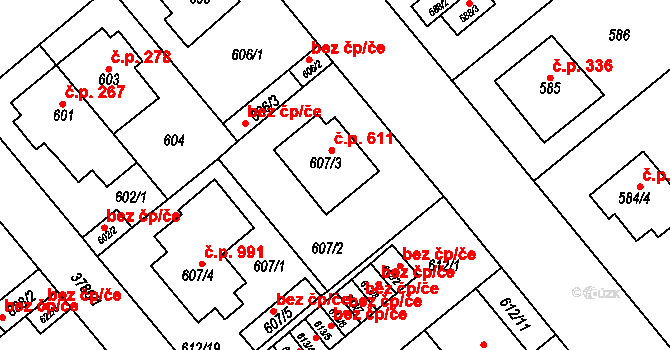 Žižkov 611, Kutná Hora na parcele st. 607/3 v KÚ Kutná Hora, Katastrální mapa