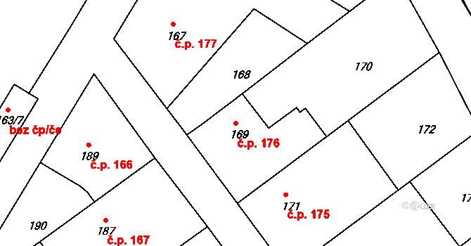Malešov 176 na parcele st. 169 v KÚ Malešov, Katastrální mapa