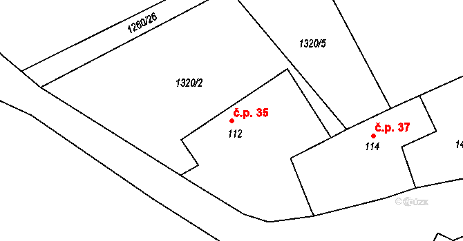 Velechvín 35, Lišov na parcele st. 112 v KÚ Velechvín, Katastrální mapa
