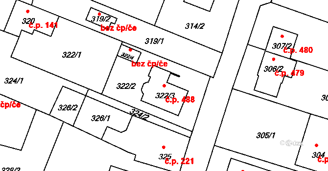 Včelná 488 na parcele st. 322/3 v KÚ Včelná, Katastrální mapa