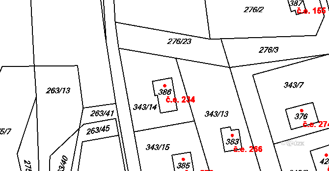 Hostěradice 234, Kamenný Přívoz na parcele st. 386 v KÚ Hostěradice, Katastrální mapa