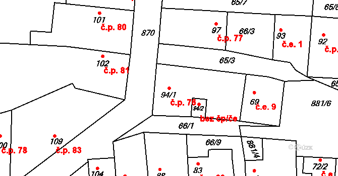 Páleč 76 na parcele st. 94/1 v KÚ Páleč u Zlonic, Katastrální mapa