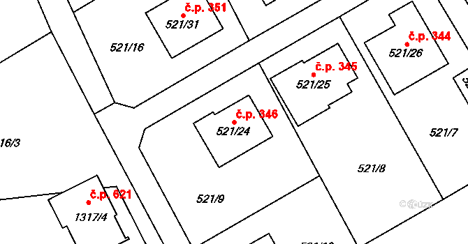 Krmelín 346 na parcele st. 521/24 v KÚ Krmelín, Katastrální mapa