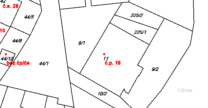 Skramníky 18, Klučov na parcele st. 11 v KÚ Skramníky, Katastrální mapa