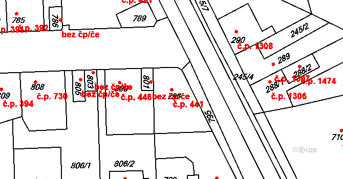 Švermov 441, Kladno na parcele st. 796 v KÚ Motyčín, Katastrální mapa