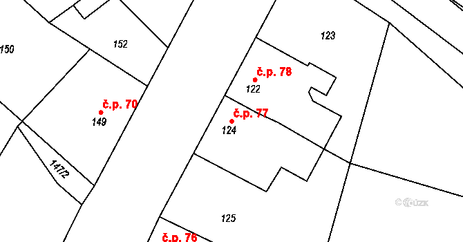 Renoty 77, Uničov na parcele st. 124 v KÚ Renoty, Katastrální mapa