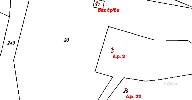 Chloumek 2, Boháňka na parcele st. 5 v KÚ Chloumek u Hořic, Katastrální mapa