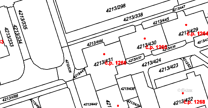 Lutyně 1266, Orlová na parcele st. 4213/431 v KÚ Horní Lutyně, Katastrální mapa