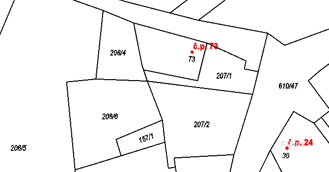 Hamr 73 na parcele st. 73 v KÚ Hamr, Katastrální mapa