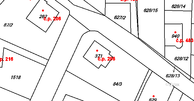 Chýnov 296 na parcele st. 371 v KÚ Chýnov u Tábora, Katastrální mapa