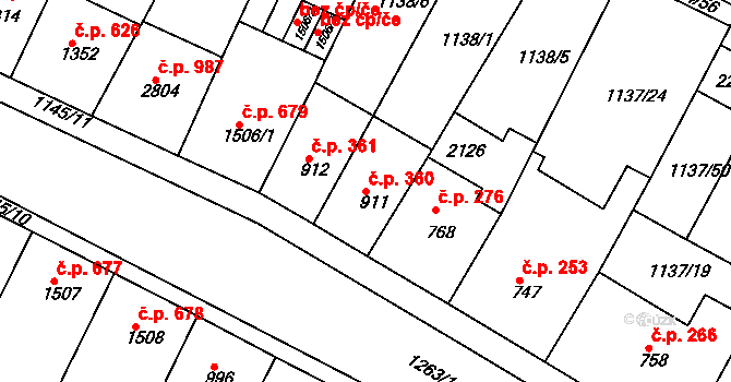 Valdické Předměstí 360, Jičín na parcele st. 911 v KÚ Jičín, Katastrální mapa