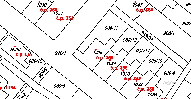 Ostrovské Předměstí 355, Lanškroun na parcele st. 1035 v KÚ Lanškroun, Katastrální mapa