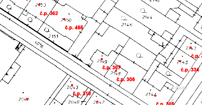 Poděbrady III 307, Poděbrady na parcele st. 2149 v KÚ Poděbrady, Katastrální mapa