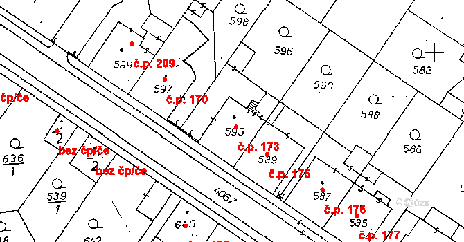 Poděbrady II 173, Poděbrady na parcele st. 595 v KÚ Poděbrady, Katastrální mapa