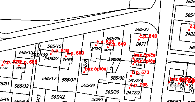 Borovina 818, Třebíč na parcele st. 2479/2 v KÚ Třebíč, Katastrální mapa