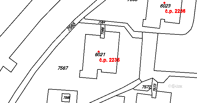 Líšeň 2235, Brno na parcele st. 6021 v KÚ Líšeň, Katastrální mapa