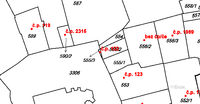 Pelhřimov 122 na parcele st. 555/1 v KÚ Pelhřimov, Katastrální mapa