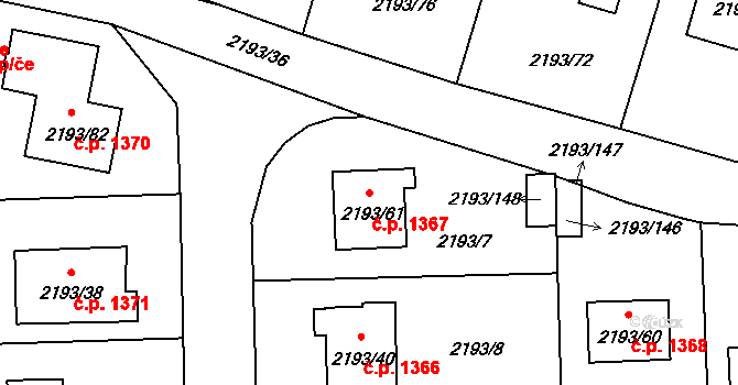 Pelhřimov 1367 na parcele st. 2193/61 v KÚ Pelhřimov, Katastrální mapa