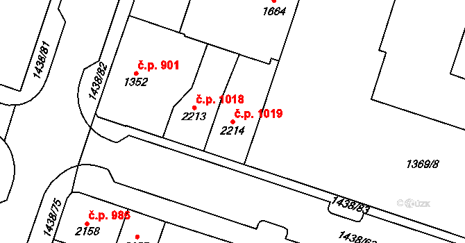 Cheb 1019 na parcele st. 2214 v KÚ Cheb, Katastrální mapa