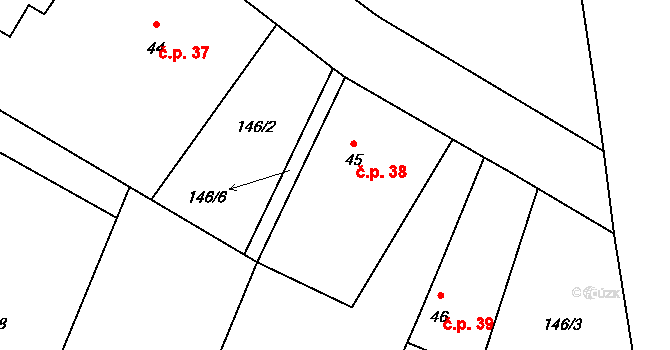 Chotěnov-Skláře 38, Mariánské Lázně na parcele st. 45 v KÚ Chotěnov u Mariánských Lázní, Katastrální mapa