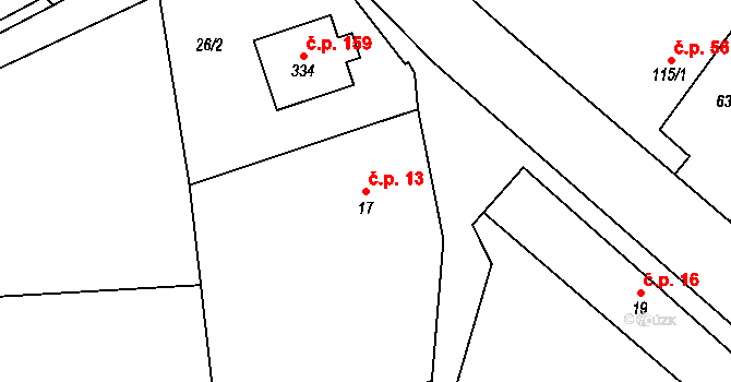 Struhy 13, Čachovice na parcele st. 17 v KÚ Struhy, Katastrální mapa