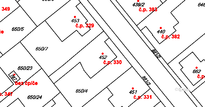 Borohrádek 330 na parcele st. 452 v KÚ Borohrádek, Katastrální mapa