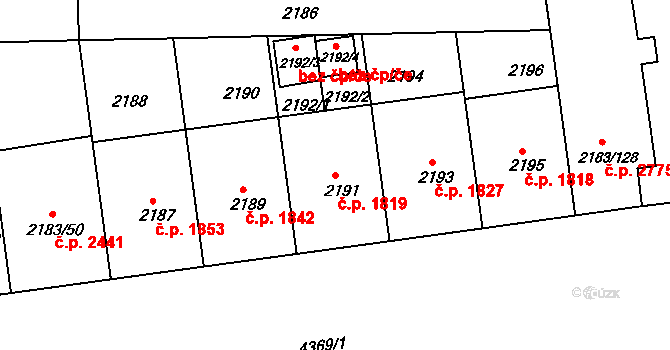 Žižkov 1819, Praha na parcele st. 2191 v KÚ Žižkov, Katastrální mapa