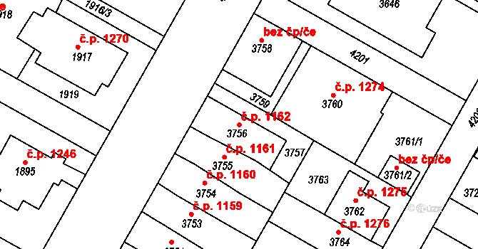 Dejvice 1162, Praha na parcele st. 3756 v KÚ Dejvice, Katastrální mapa