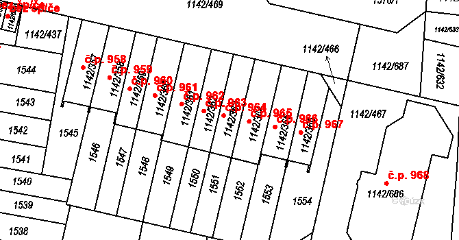 Řepy 964, Praha na parcele st. 1142/363 v KÚ Řepy, Katastrální mapa