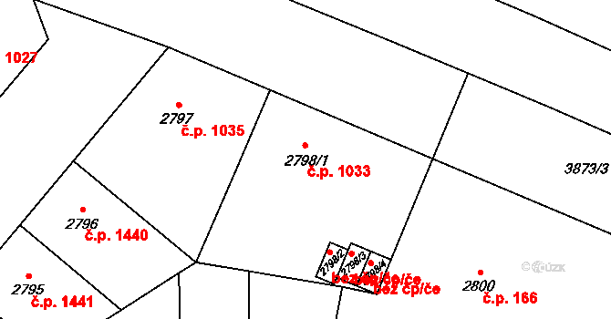 Libeň 1033, Praha na parcele st. 2798/1 v KÚ Libeň, Katastrální mapa