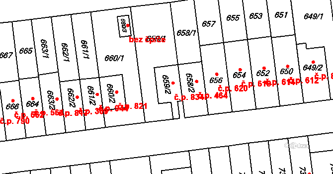 Vysočany 834, Praha na parcele st. 659/2 v KÚ Vysočany, Katastrální mapa