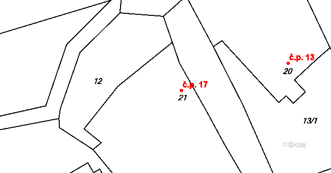 Kamenice 17, Nedrahovice na parcele st. 21 v KÚ Kamenice u Nedrahovic, Katastrální mapa